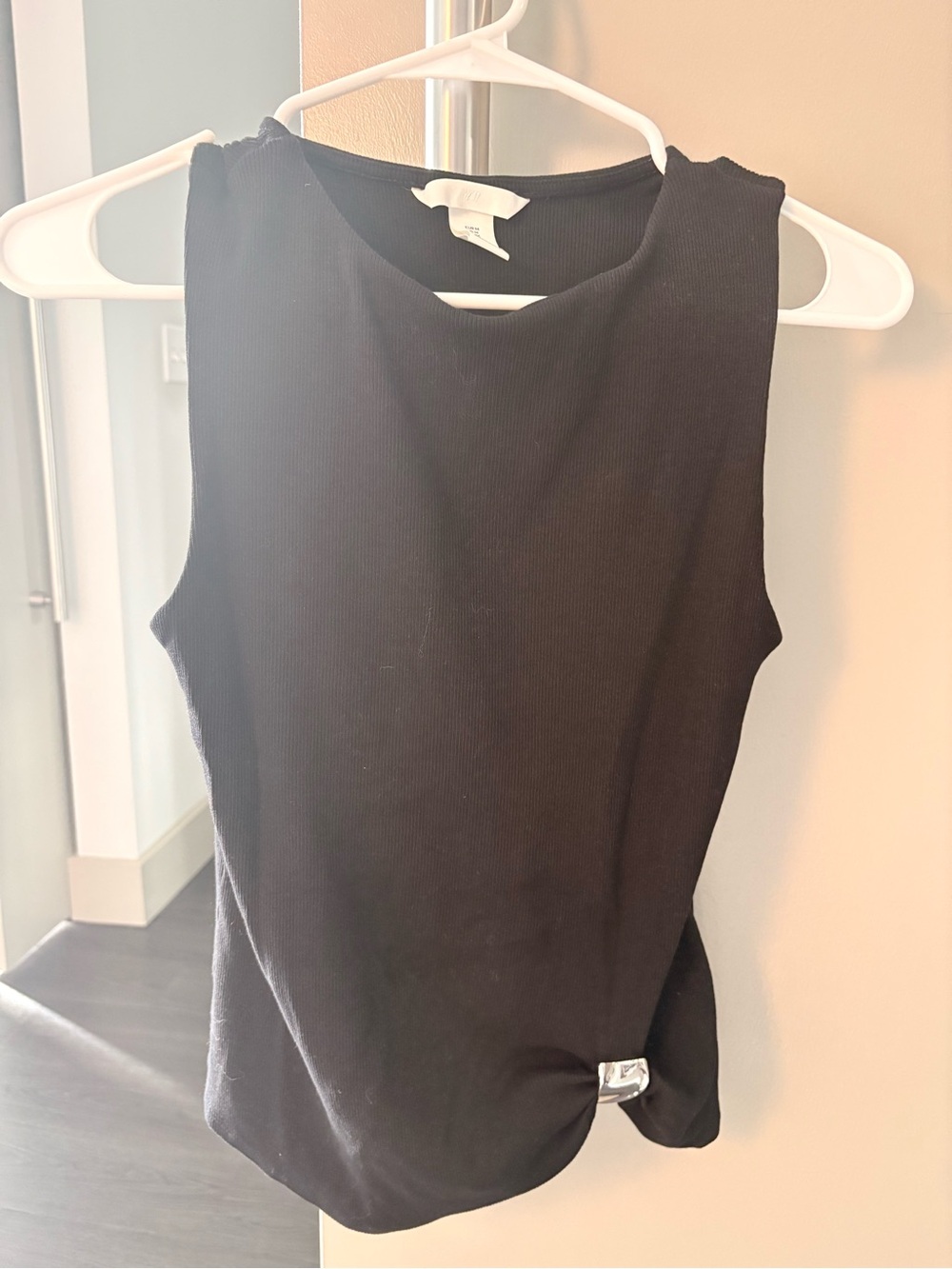 H&M Black Ribbed Sleeveless Tank with Silver Accent